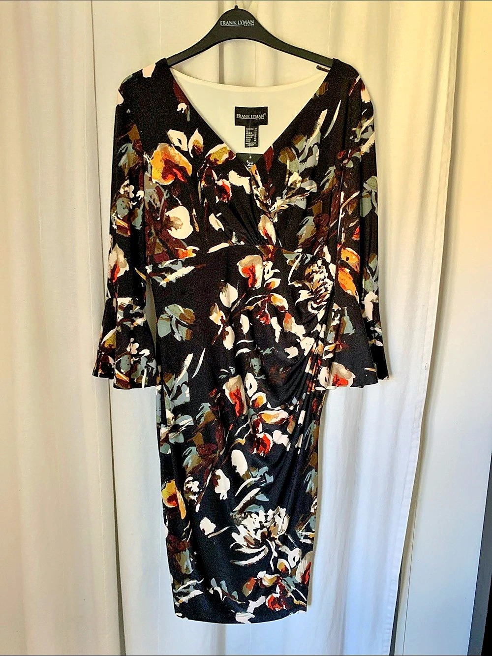 Frank Lyman Floral Midi Dress in Black Size 10 NWT
